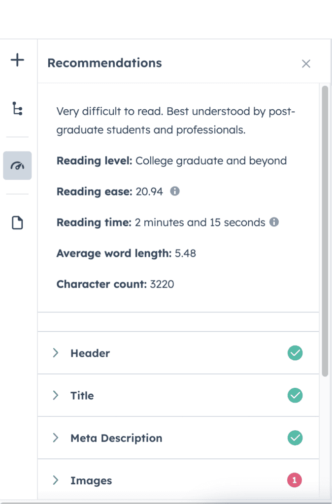 SEO recommendations via HubSpot